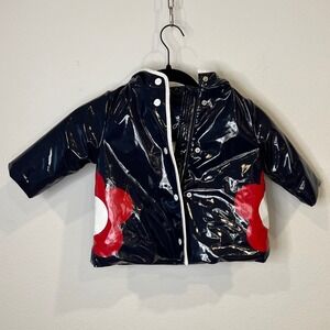 Jacadi Toddler Girl Raincoat Floral Fleece Lined Navy Blue 18M